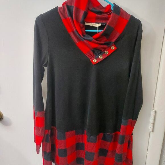 Miusey Plaid Cowl Neck Long Sleeve Blouse S Academia Classic Preppy Print Casual - Picture 3 of 11